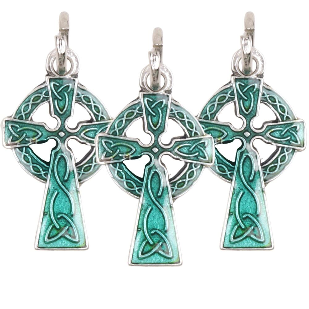 5586 Green Epoxy Celtic Cross Pendants Irish Catholic Jewelry Charms